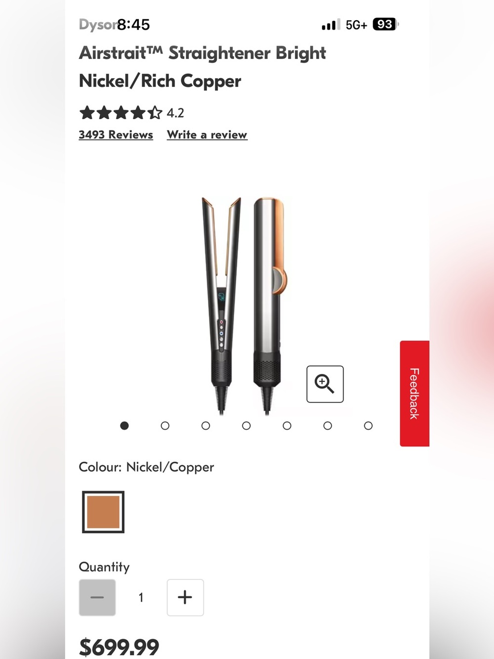 Dyson Airstraight Straightener Bright Nickel/Rich Copper